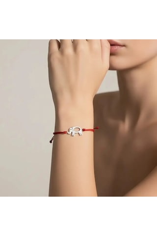 G&a Jewels - Fil - 925 Ayar Gümüş 0.01ct Pırlanta Taşlı Kırmızı İpli Bileklik Gümüş - Kırmızı