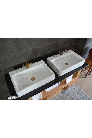 Afyon Grili Beyaz Batarya Çıkışlı Kare Lavabo