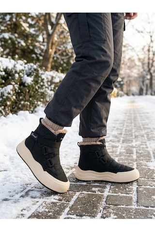 Voyager Kadın Cırt Cırtlı Kalı, Taban İçi Kürklü Kaymaz Taban Sneaker Bot Siyah