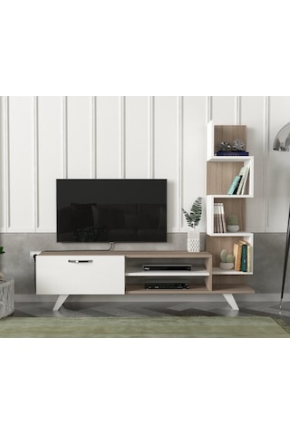Dekorister Ceren Kitaplıklı Tv Ünitesi Beyaz-Cordoba