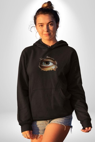 Duvardan Biri Bizi Gözetliyor Kadın Erkek Siyah Kapüşonlu Sweatshirt Hoodie Siyah