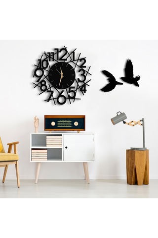 50X50 Dekoratif Duvar Saati + Tablo 35 Cm Hediye (506362157) Siyah