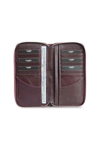 Guard Bordo Kamuflaj Baskılı Hakiki Deri Fermuarlı Cüzdan Erkek / Kadın P3016 Bordo