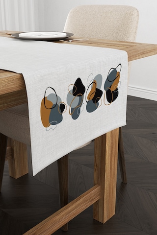 Kahverengi Lacivert Modern Soyut Desenli Dijital Baskılı Runner 4