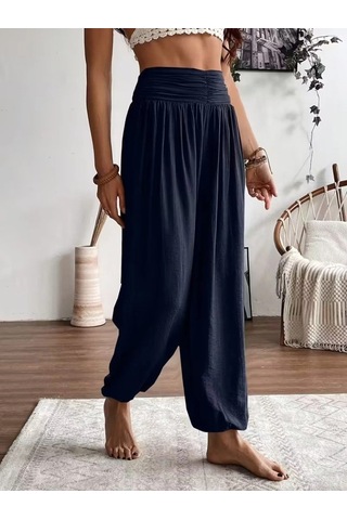 Valensdesign Kadın Yüksel Bel Yoğun Büzgü Detaylı Aerobin Pantolon Lacivert