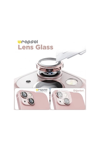 Wrapsol Apple Uyumlu iPhone 15 Plus Kolay Uygulama Aparatlı Kamera Lens Koruyucu Pembe