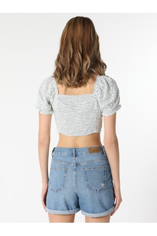 Colin's Colins Slim Fit Büzgülü Crop Yeşil Kadın Kısa Kol Gömlek Cl1063921 Mint Yeşili