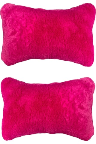 Yumuşak Tüylü Peluş Kürk Ortopedik Araba Seyahat Boyun Yastığı 2'li Fuşya Pembe