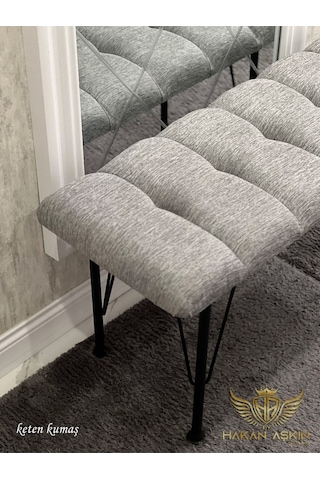 By Hakan Aşkın Metal 4 Ayaklı 90 Cm Eco Keten Gri Puf & Bench Tekli 2024