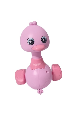 Çocuklar İçin Sevimli Ördek Bas Bırak - Kurmalı Oyuncak Ördek - Pembe