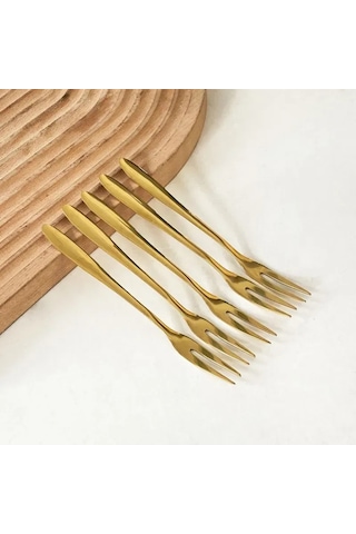 Yaleker 5 Adet Paslanmaz Çelik Salata Çatalı Seti - Altın Renkli, Hafif Ve Dayanıklı, Günlük Yeme İçin Mükemmel Altın