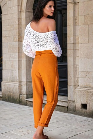 WeShaya Kiremit, Yüksek Bel, Kuşak Detaylı, Slim Fit Pantolon Kiremit