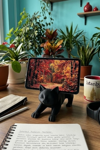 Siyah Kedi Telefon Tablet Tutucu 10 X 10 Cm