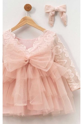 Kız Çocuk Güpür Tül Tütülü Doğum Günü Hediye Kına Prenses Elbise KREM