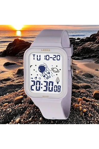 Primepickings Beyaz Kızlar Digital Saati Astronaut Tasarım Ipx7 Su Geçirmez Alarm Okul Plaj Koşu Diğer