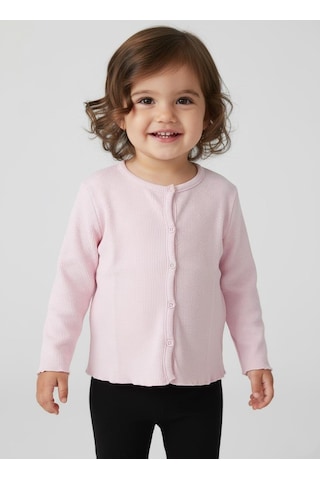Kız Çocuk Fitilli %100 Pamuklu Düğmeli Hırka Toz Pembe