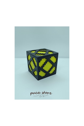 Minecraft Temalı Redstone Lambası - Led Mum Hediyeli Masa Ve Gece Lambası 8x8x8 Cm Sarı