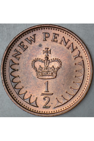 Birleşik Krallık Yarım Penny 1971 Kraliçe Iı. Elizabeth İngiltere 17,14 Mm. Çilaltı.