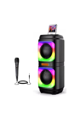 Extra Bass Bluetooth Hoparlör Speaker Karaoke Mikrofonlu 10w 2x4inç Subwoofer Rgb Işıklı 1500mah Tws