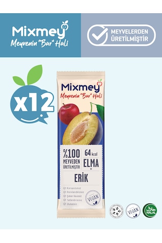 Mixmey Erik Meyve Barı 12 Adet | Sağlıklı Atıştırmalıklar – Vegan, Glutensiz, Koruyucusuz (20GR X 12 ADET)