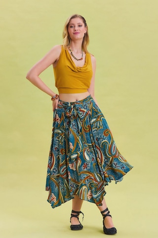 Beli Bağlamalı Salaş Midi Kloş Etek Petrol