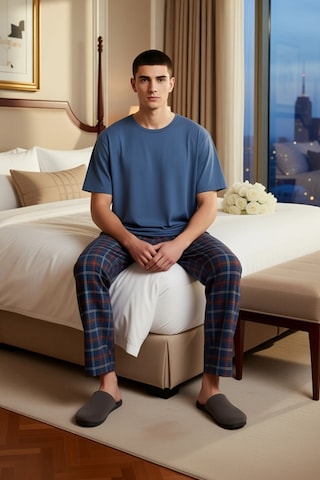 Frm Erkek Kiremit Ekose Pijama Takımı Lounge Giyim Fonksiyonel Dayanı Lacivert