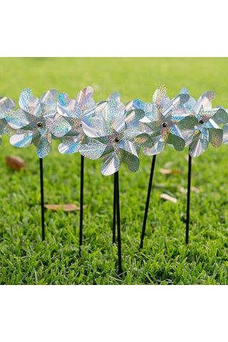 Qingmipy 8 Adet Parlak Kuş Kovucu Rüzgar Gülü - Bahçe Ve Tarla Koruma İçin Holografik Döner Çubuklar