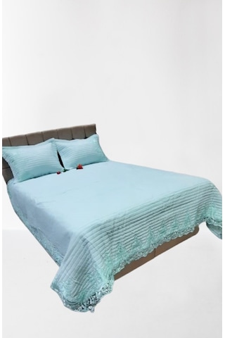 Yatak Örtüsü Zmrt Çift Kişilik Dantelli Açık Yeşil Pamuk Açık Yeşil