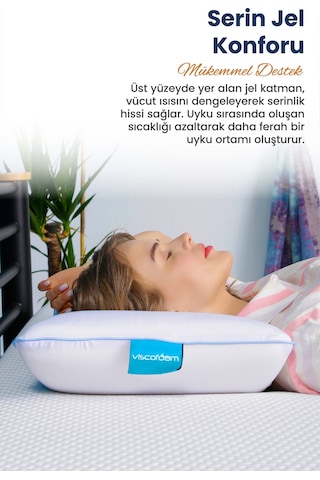 Viscofoam Comfy Terletmeyen Ortopedik Yastık Serinleten Visco Yastık Jelli Yastık 55x35x12cm