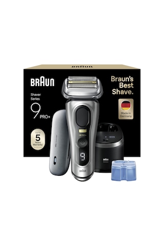 Braun Series 9 Pro+ Erkek Tıraş Makinesi, 5 Pro Tıraş Parçalı Elektrikli Tıraş Makinesi, Uzun Saç Kesme Makinesi Ve Temizleme İstasyonu, Tıraş Makinesi Şarj Kutusu Powercase, 60 Dakika Çalışma Süresi, Almanya'da Üretilmiştir, 9577cc, Gümüş