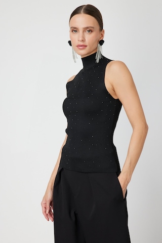 On Kadın Taşlı Kolsuz Triko Bluz 66375 Siyah Siyah