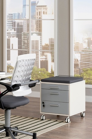 Creo Mobili Çekmeceli Kilitli Tekerlekli Vega Keson, Oturulabilir Ofis Ve Ev Komodini, Ekru/antrasit