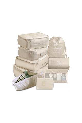 Monyee 9 Parça Polyester Organizer Seti: Seyahat & Ev İçin Kıyafet, Ayakkabı, Kozmetik Ve Elektronik Depolama Çantaları - Bej