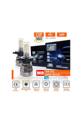 Led 360 M8 H4 Full Power Csp 360° Led Xenon Far Ampul %100 Canbus
