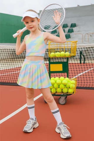 Beniizle Batik Desenli Şort Etekli Crop Kız Çocuk Sporcu Takım Yeşil