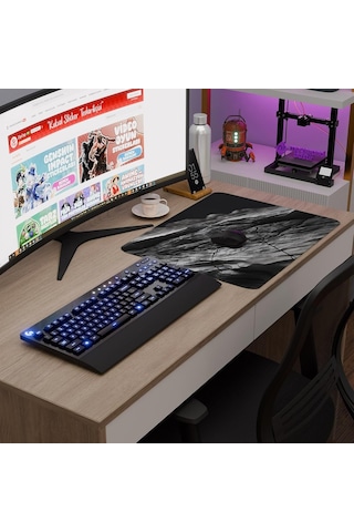Siyah Mermer Desenli Gaming Mouse Pad Kauçuk Kaymaz Taban Mousepad V1, 48x40 Xxl