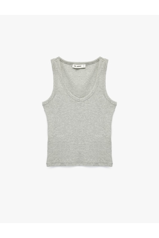 Koton Kaşkorse Modal Karışımlı V Yaka Kolsuz Slim Fit Atlet Kar Melanj 6sal30273ık Gri Melanj