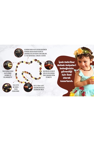 İpek Kehribar Hakiki Baltık DaMLa Kehribar Kolye Bebek Kolyesi Diş 0-3 Yaş