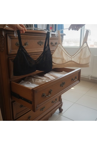 Bonbon Kadın Tül Dantelli Balensiz 2 Li Paket Spor Sütyen Bb2617 Siyah - Ten