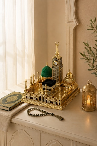 4 Lü Kâbe Ve Kutsal Mekânlar Gold Dekoratif Biblo 28x27 Cm Polyester İslami Ev Ve Ofis Dekoru 1