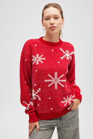Peraluna Snowflake Kartanesi Desenli Unisex Yılbaşı Kazağı - Kırmızı Kırmızı