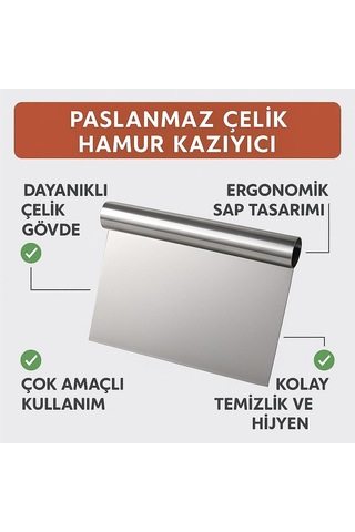 Lirazon Paslanmaz Çelik Hamur Kazıyıcı, Ergonomik Saplı, Çok Amaçlı Hamur Kesici Ve Tezgah Temizleyici Mutfak Sp Çok Renkli