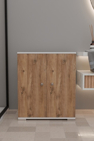 Şelale 3 Bölmeli Banyo Dolabı Deterjan Dolabı Banyo Rafı Meşe Meşe