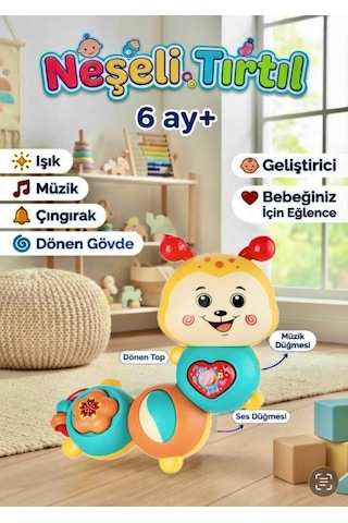 Montessori Neşeli Tırtıl Düğmeli Işıklı Müzikli 23 Cm Eğitici Ve Öğretici Çıngıraklı Bebek Oyuncağı Sarı