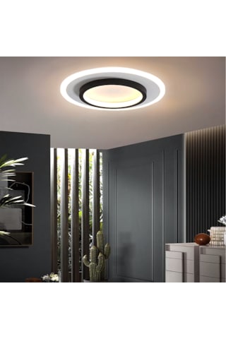50cm Akrilikli Yuvarlak Kumandalı,dimli 3 Işık Renkli Led Tavan L Beyaz - Siyah
