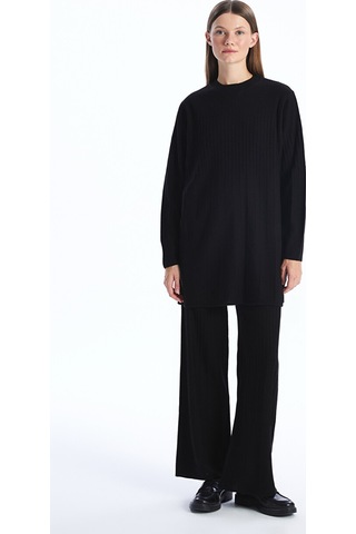 Lcw Modest Siyah Beli Lastikli Düz Geniş Paça Kadın Triko Pantolon