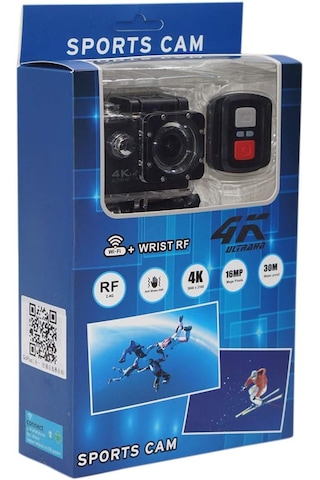 Aksiyon Kamerası 4k Ultra Hd Çözünürlük 2 İnç Ekran Boyutu Wifi 30m 16mp Black