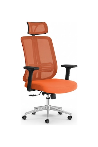 Upstyle Poyraz Başlıklı Fileli Ergonomik Çalışma Koltuğu Turuncu Krom Koltuk 66 125 65 Cm