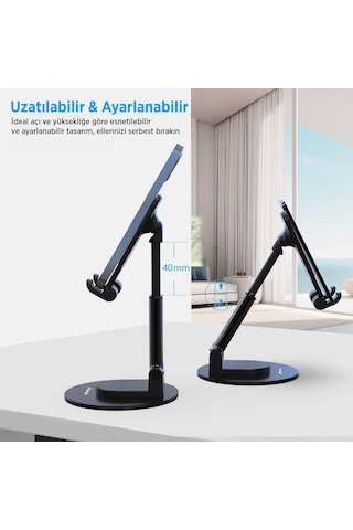 Juo Katlanabilir 360 Derece Dönen Masaüstü Telefon Standı Siyah