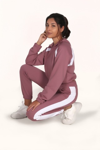 Makentmoda Kadın Rose Şardonlu Kumaş Şerritli Eşofman Takımı Gülkurusu